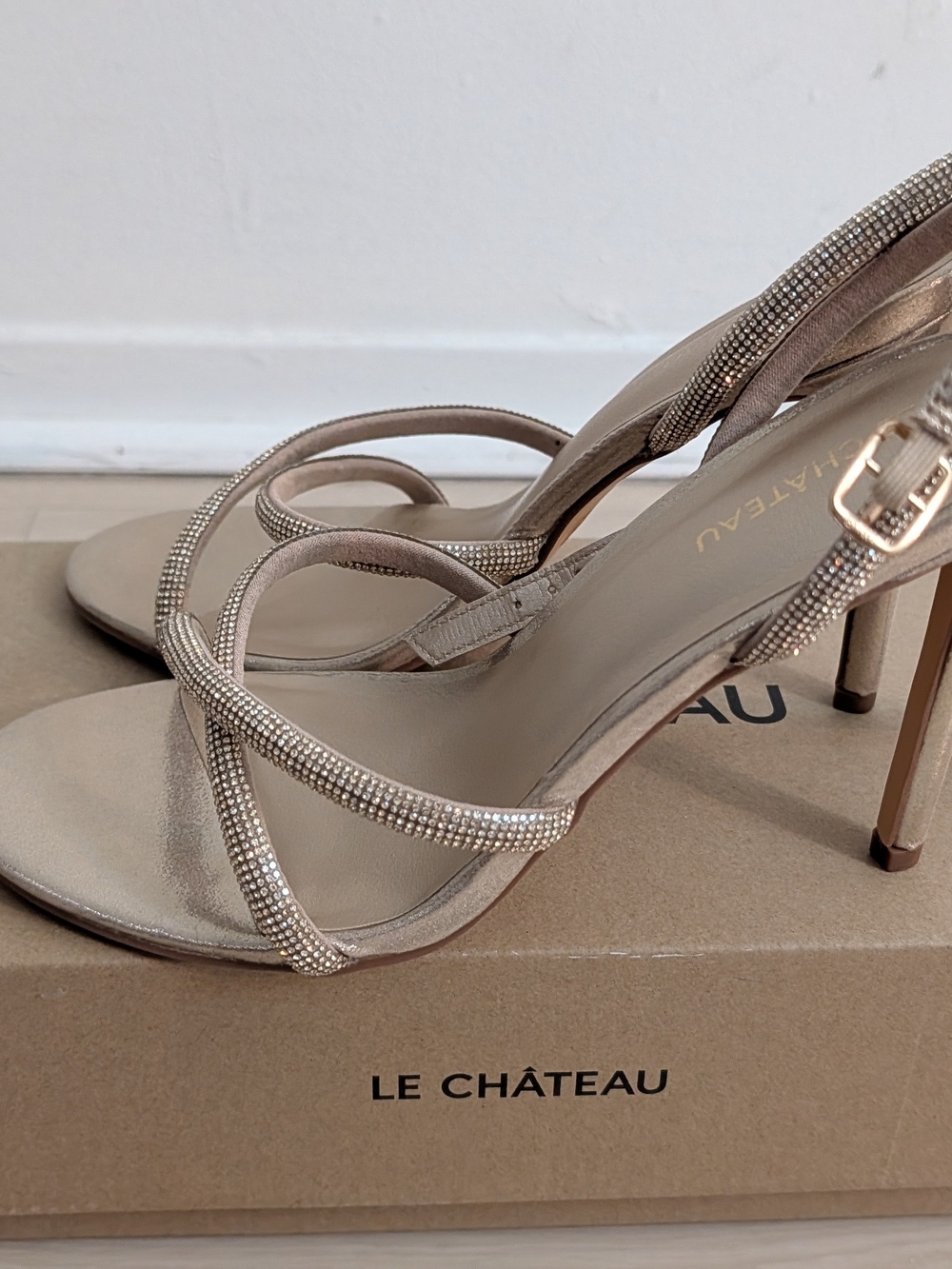 le chateau Metallic Gold Crystal-Strap High Heel Sandals